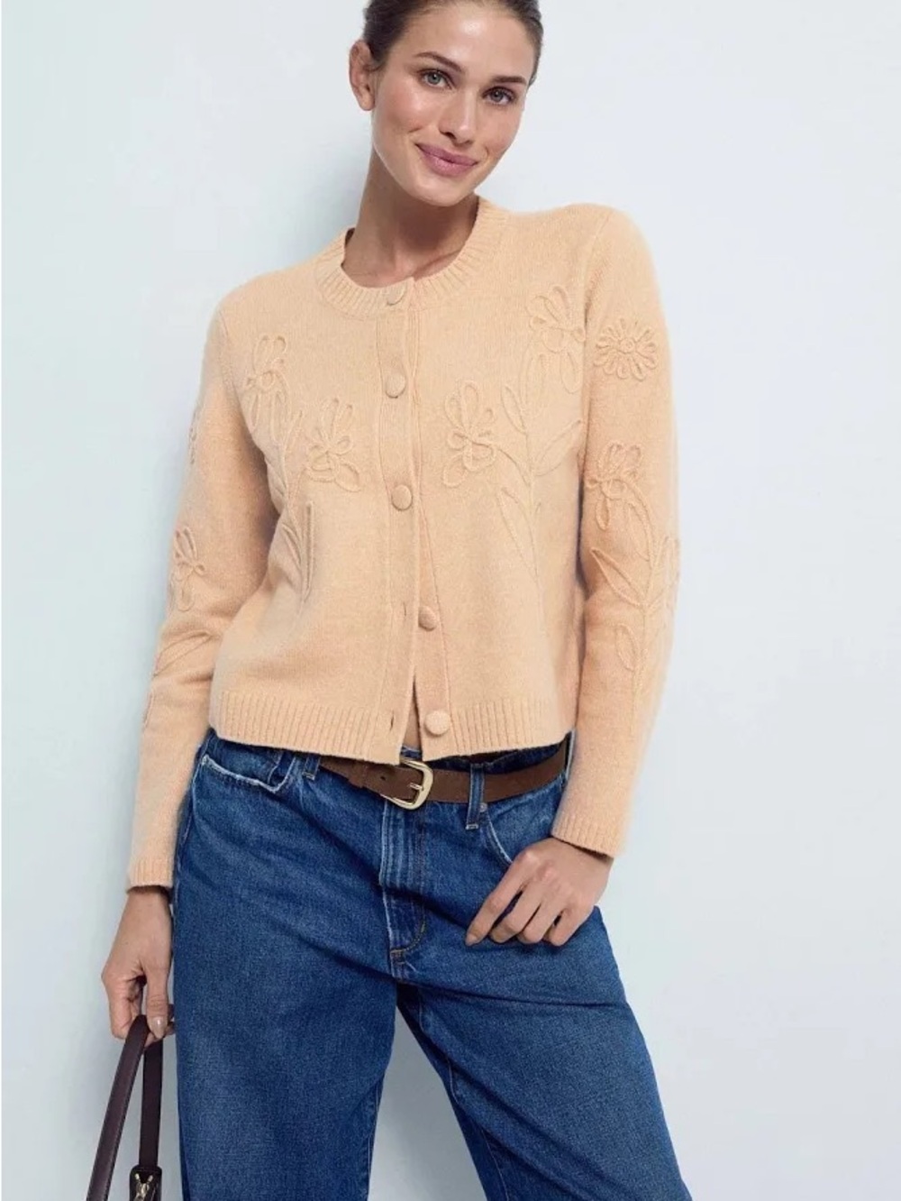 CeCe Flower Cardigan | Tan | Small | NWOT